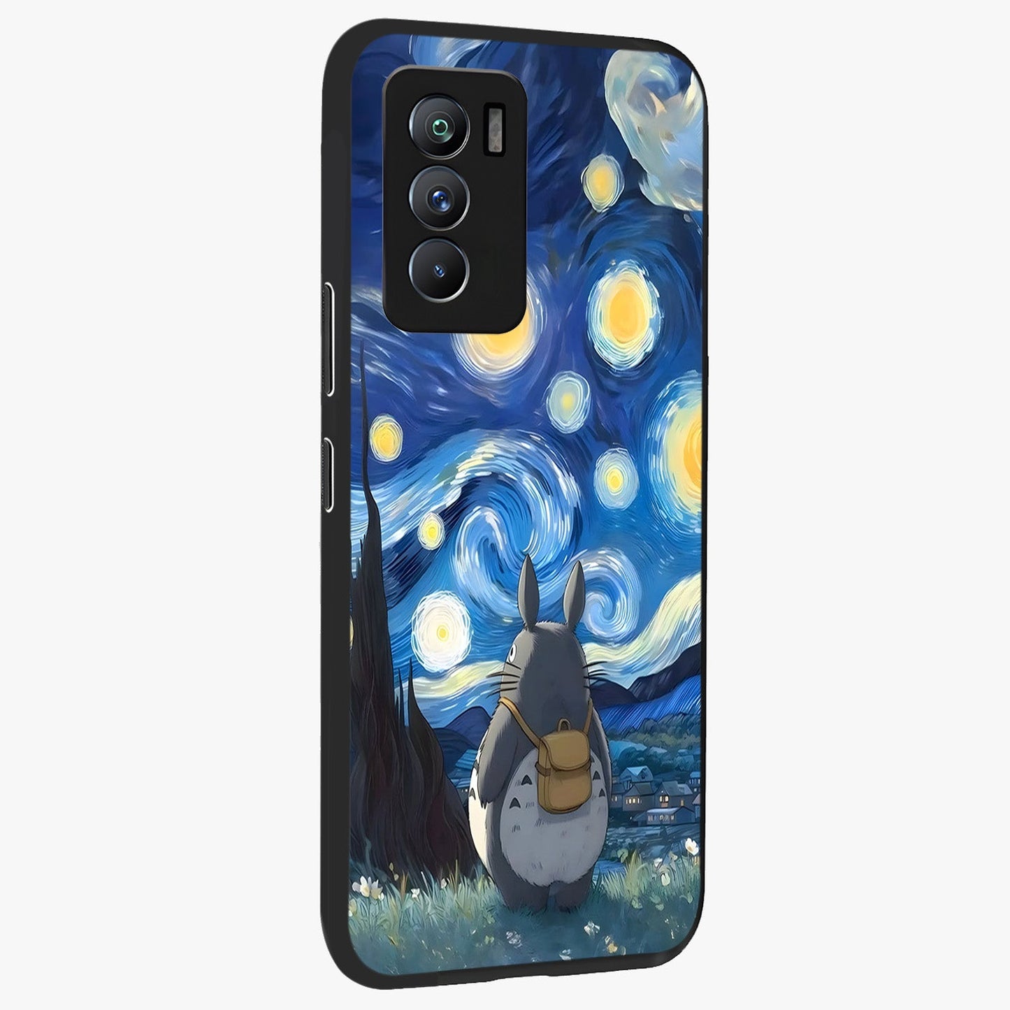 Totoro In Van Gogh Art Glass Case upright view showcasing creative character artwork with painterly artistic theme.