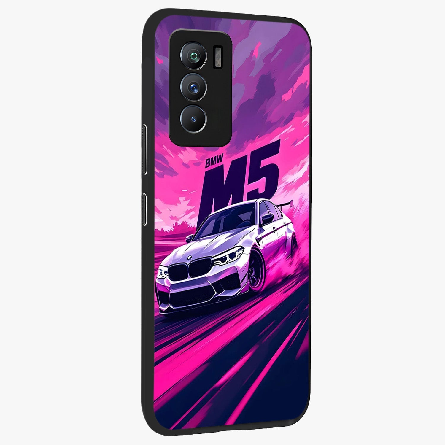 Velocity Drift Pulse Glass Case upright view showcasing powerful racing artwork with energetic motorsport theme.