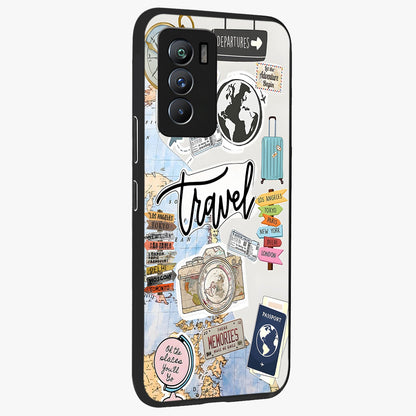 Wanderlust Journal Glass Case upright view showcasing wanderlust inspired artwork with creative exploration theme.