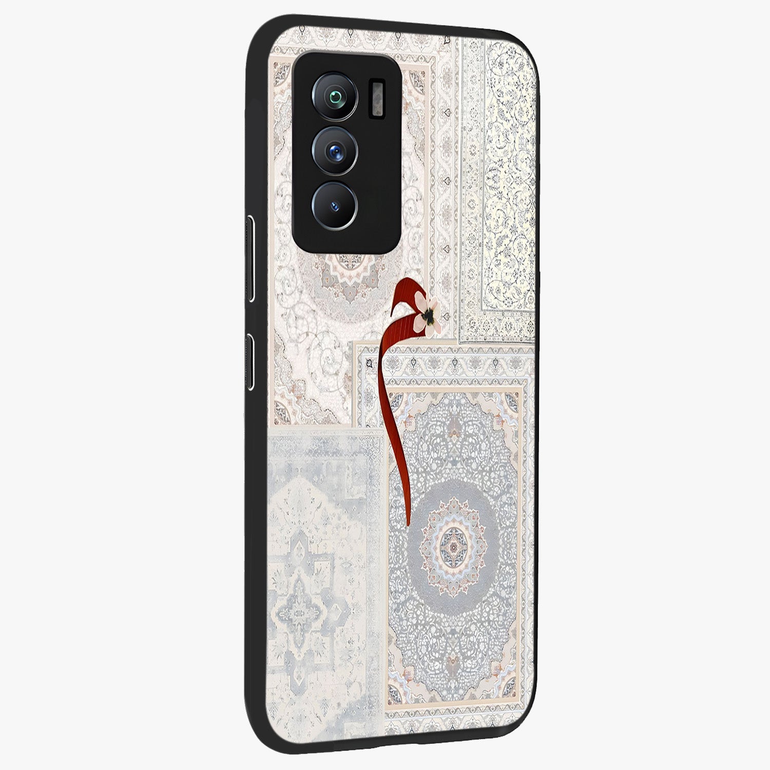 White Aesthetic Bow Glass Case upright view showcasing delicate ribbon bow artwork with cute minimalist theme.