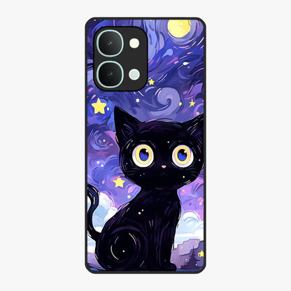 Abstract Cat Art Glass Case showing flat back view with artistic cat illustration and glossy glass finish.