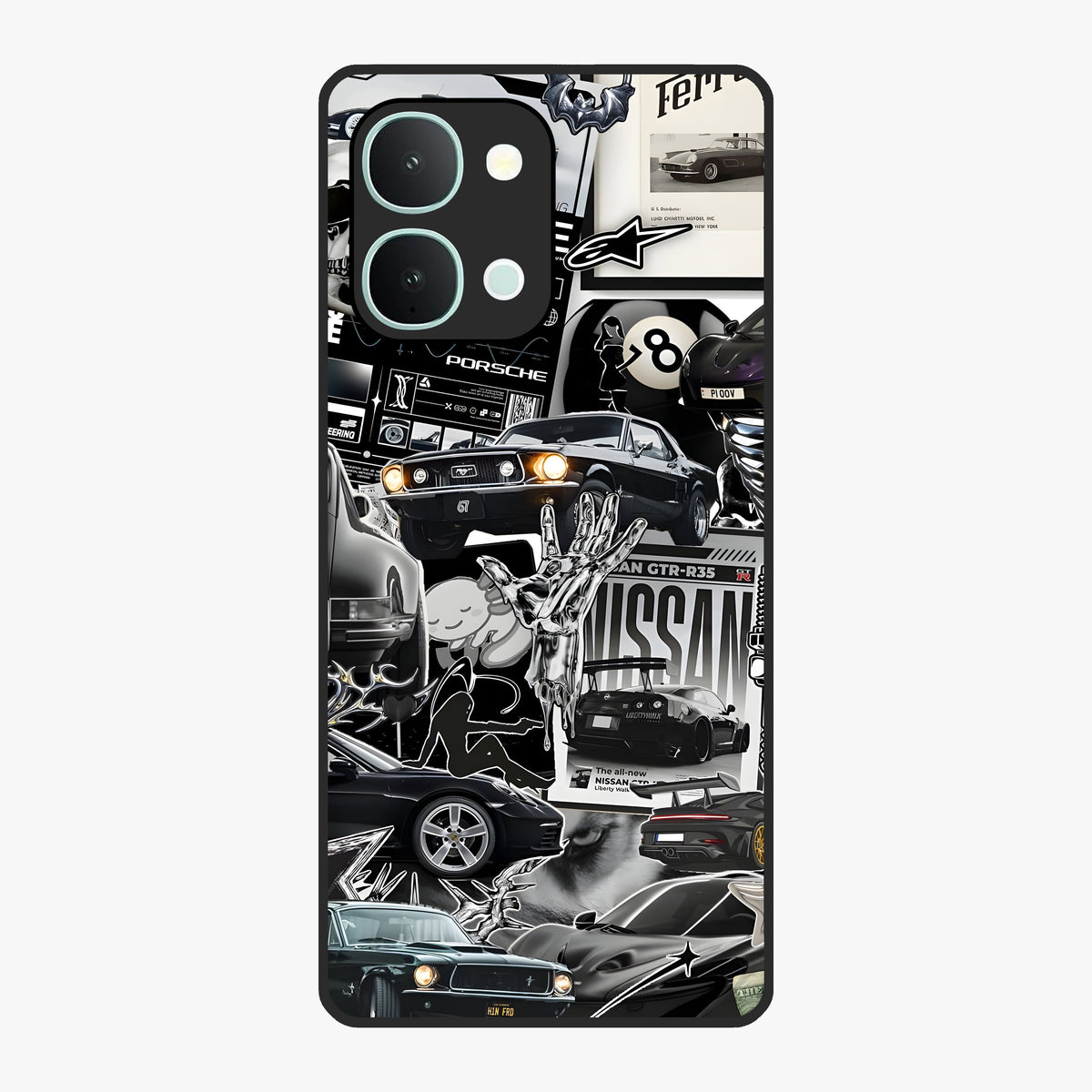 Aesthetic Dark Love Glass Case showing flat back view with dark romantic artwork and glossy glass finish.