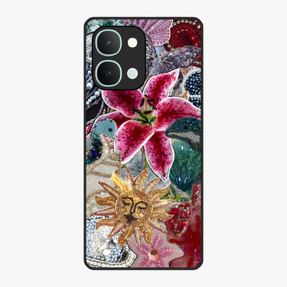 Beaded Garden Fantasy Glass Case showing flat back view with dreamy garden bead artwork and glossy glass finish.