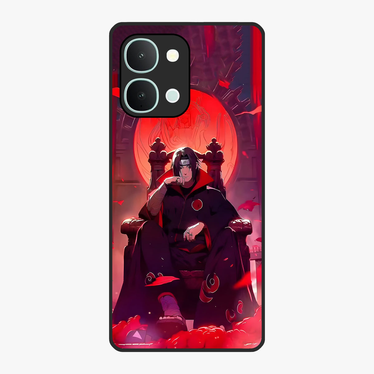 Blood Moon Sovereign Glass Case showing flat back view with mystical blood moon artwork and glossy glass finish.