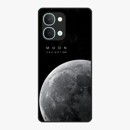 Cosmic Moon Glow Glass Case showing flat back view with glowing moon artwork and glossy glass finish.