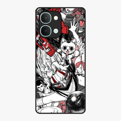 Crimson Chaos Panel Glass Case showing flat back view with bold crimson abstract artwork and glossy glass finish.
