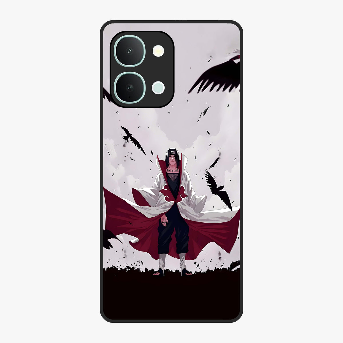 Crimson Crow Ascension Glass Case showing flat back view with mystical crow artwork and glossy glass finish.