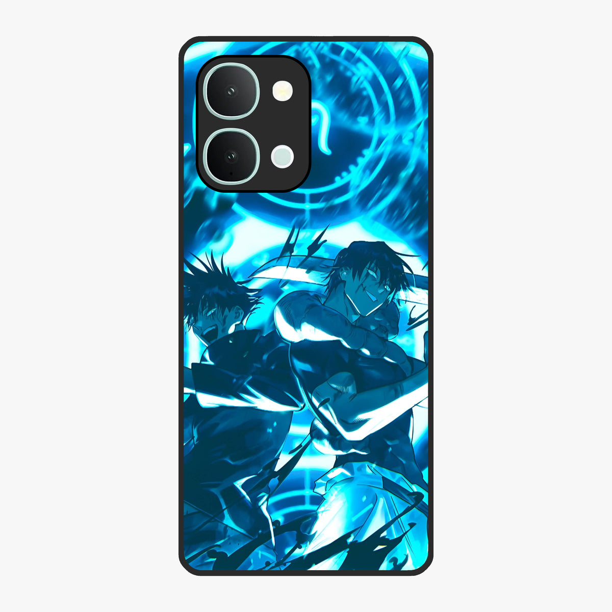 Cursed Energy Clash Glass Case showing flat back view with intense cursed energy artwork and glossy glass finish.