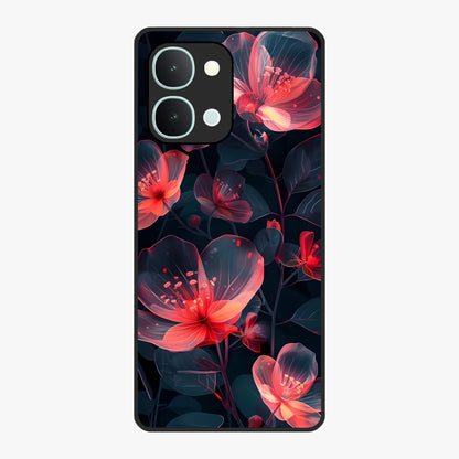 Dark Shade of Flower Glass Case showing flat back view with elegant dark floral artwork and glossy glass finish.