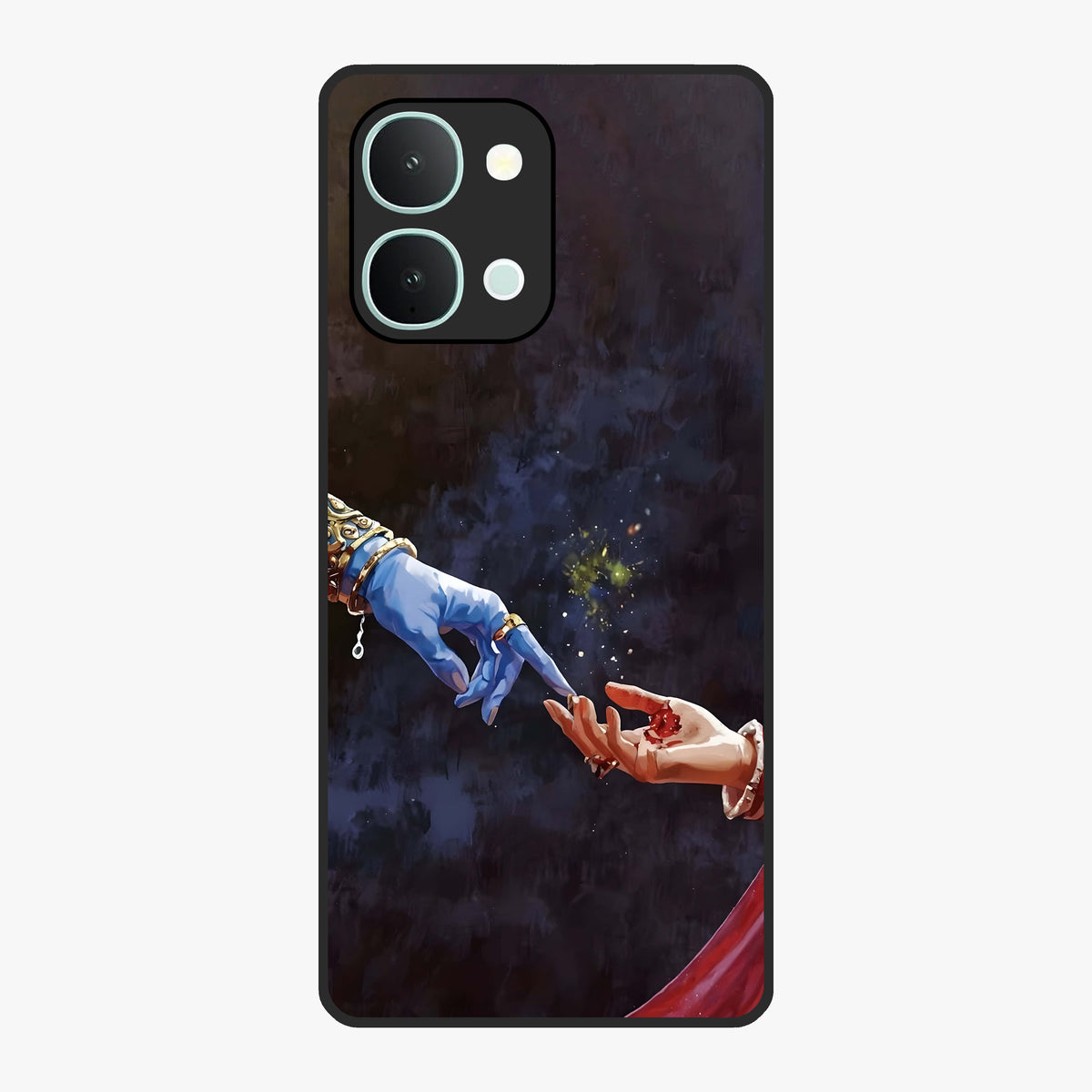 Divine Touch Eternal Glass Case showing flat back view with spiritual themed artwork and glossy glass finish.