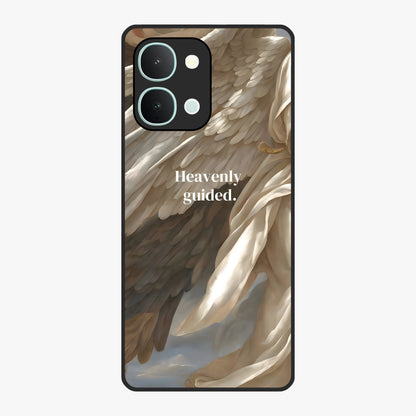Divine Winged Grace Glass Case showing flat back view with elegant wing inspired artwork and glossy glass finish.