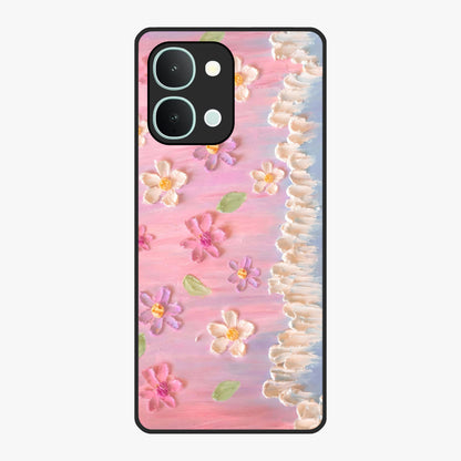 Dreamy Painted Garden Glass Case showing flat back view with artistic painted floral garden artwork and glossy glass finish.