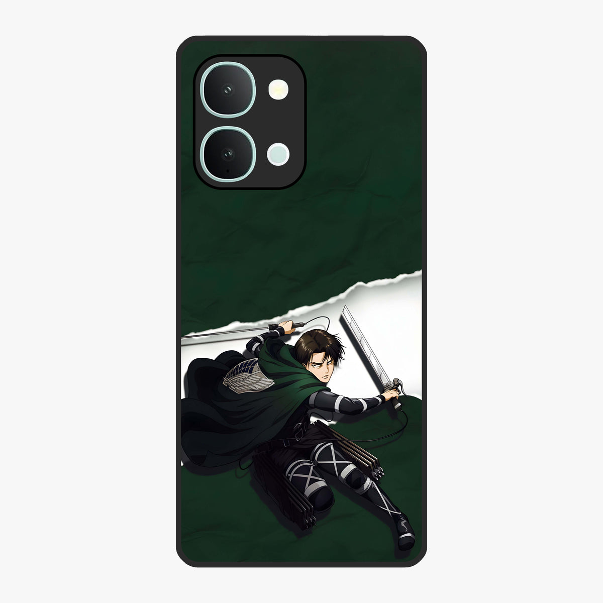 Emerald War Vanguard Glass Case showing flat back view with powerful warrior themed artwork and glossy glass finish.