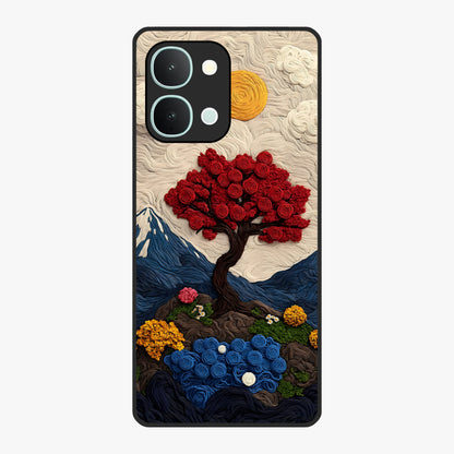 Eternal Nature Tapestry Glass Case showing flat back view with intricate nature tapestry artwork and glossy glass finish.