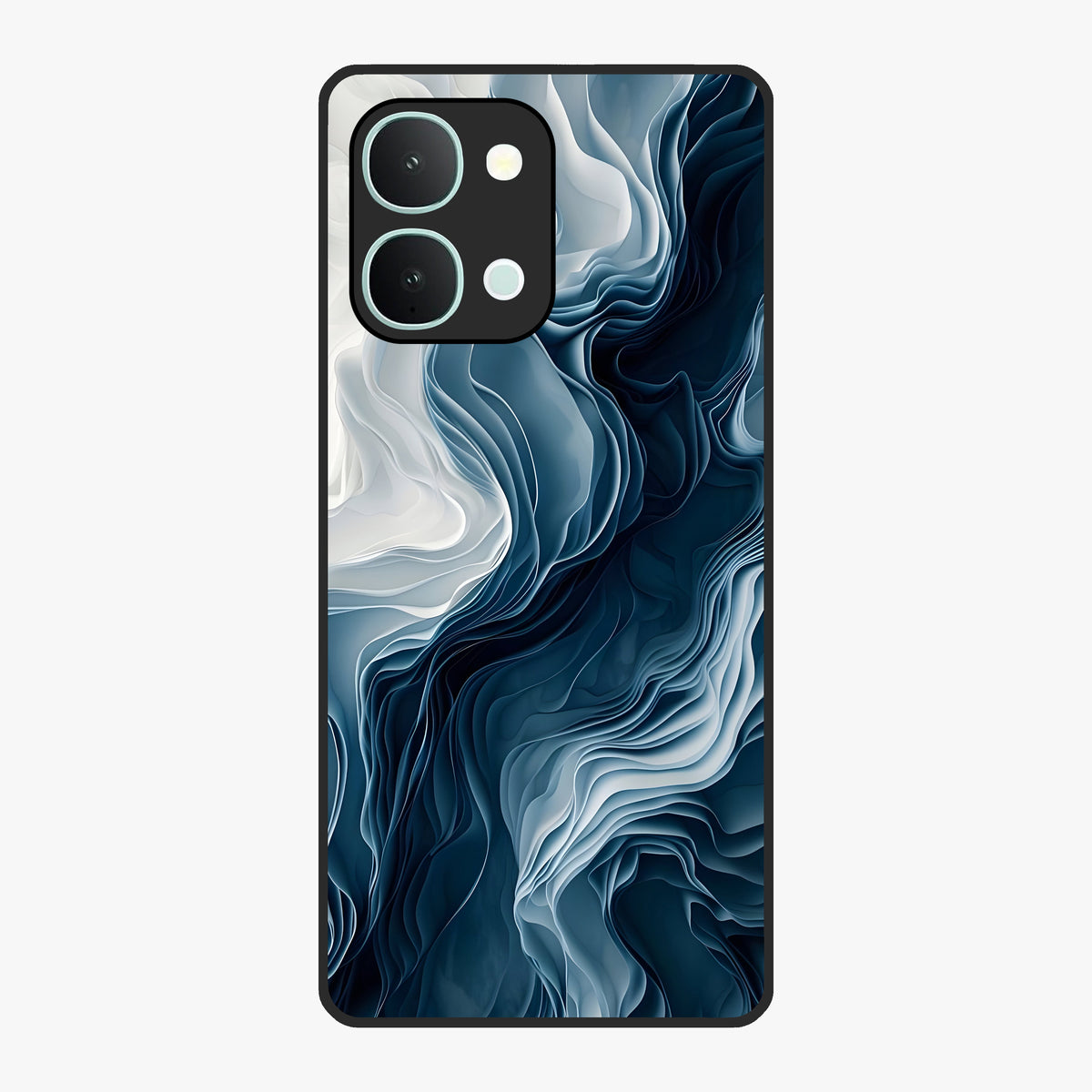 Ethereal Paper Marble Glass Case showing flat back view with soft marble paper texture artwork and glossy glass finish.