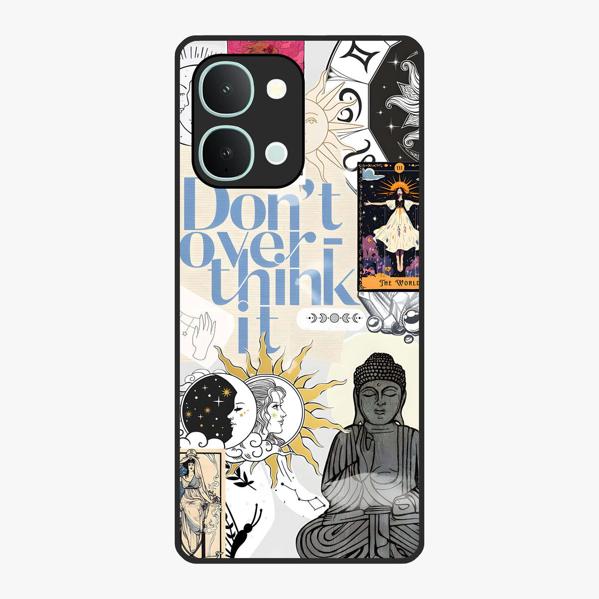 Ethereal Thoughts Glass Case showing flat back view with dreamy artistic artwork and glossy glass finish.