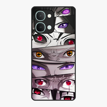 Eyes of Destiny Glass Case showing flat back view with striking eye themed artwork and glossy glass finish.