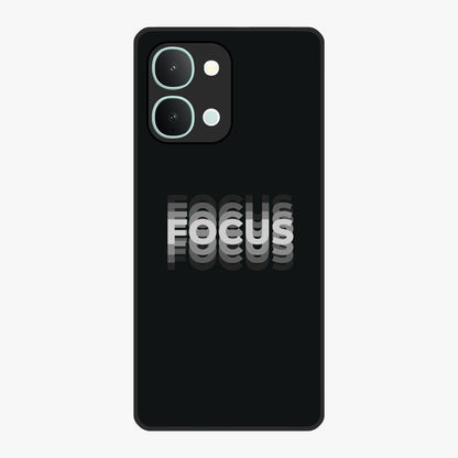 Focus Mode On Glass Case showing flat back view with bold motivational typography design and glossy glass finish.