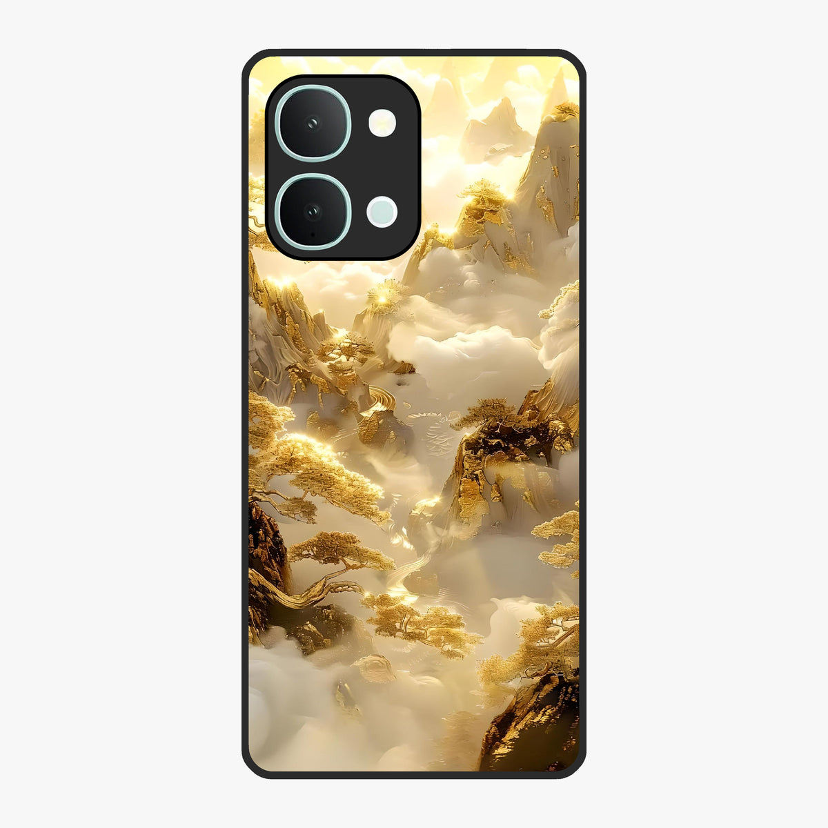 Gates Of Illumination Glass Case showing flat back view with mystical illuminated gate artwork and glossy glass finish.