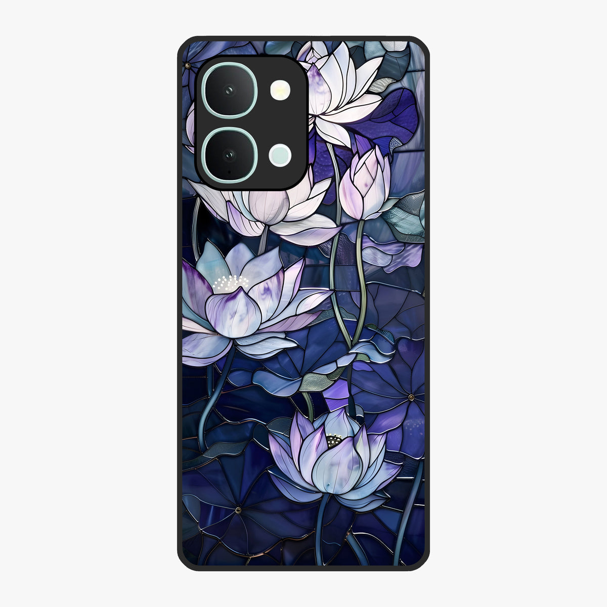 Gloss Petal Rush Glass Case showing flat back view with glossy flower petal artwork and smooth glass finish.