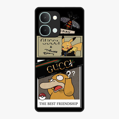 Gucci Play Mashup Glass Case showing flat back view with luxury inspired graphic artwork and glossy glass finish.