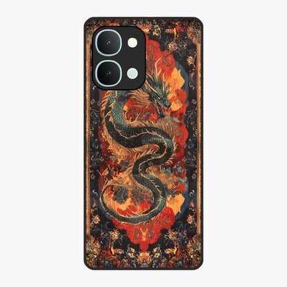 Inferno Dragon Soul Glass Case showing flat back view with fiery dragon artwork and glossy glass finish.