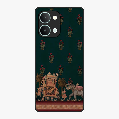 Macmerise Glass Case showing flat back view with stylish modern artwork and glossy glass finish.