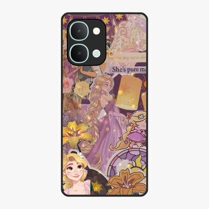 Magical Tangled Dream Glass Case showing flat back view with dreamy tangled artwork and glossy glass finish.