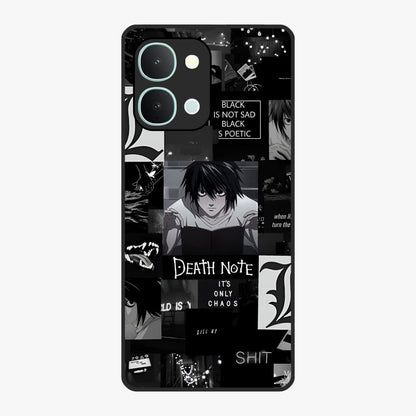 Midnight Chaos Mind Glass Case showing flat back view with abstract dark themed artwork and glossy glass finish.