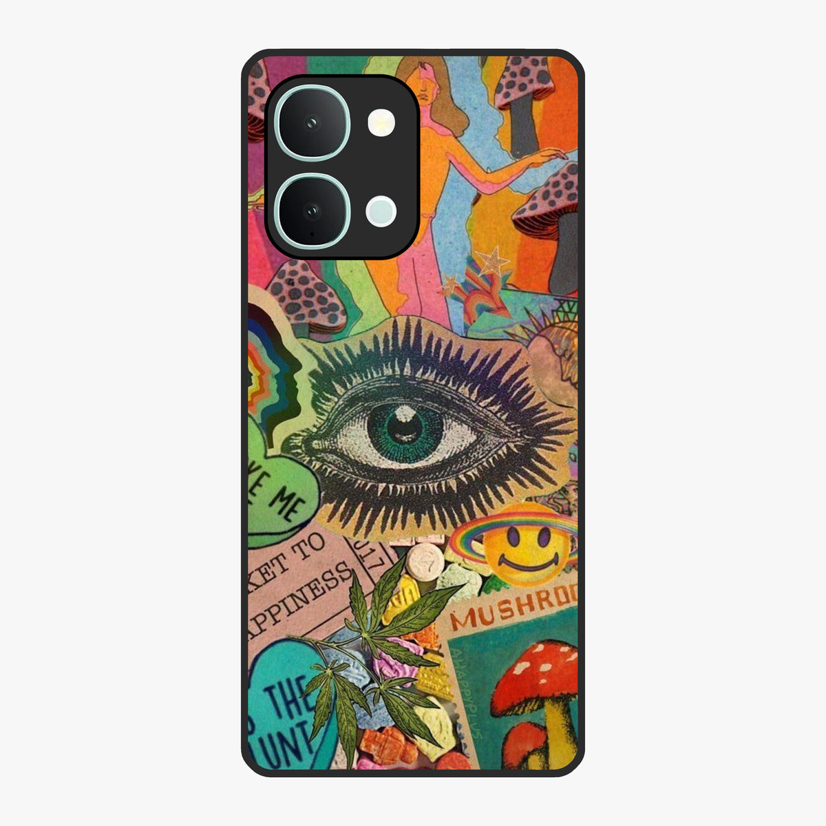 Mystic Eye Wonderland Glass Case showing flat back view with mystical eye themed artwork and glossy glass finish.