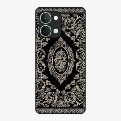 Noir Bloom Elegance Glass Case showing flat back view with elegant dark floral artwork and glossy glass finish.