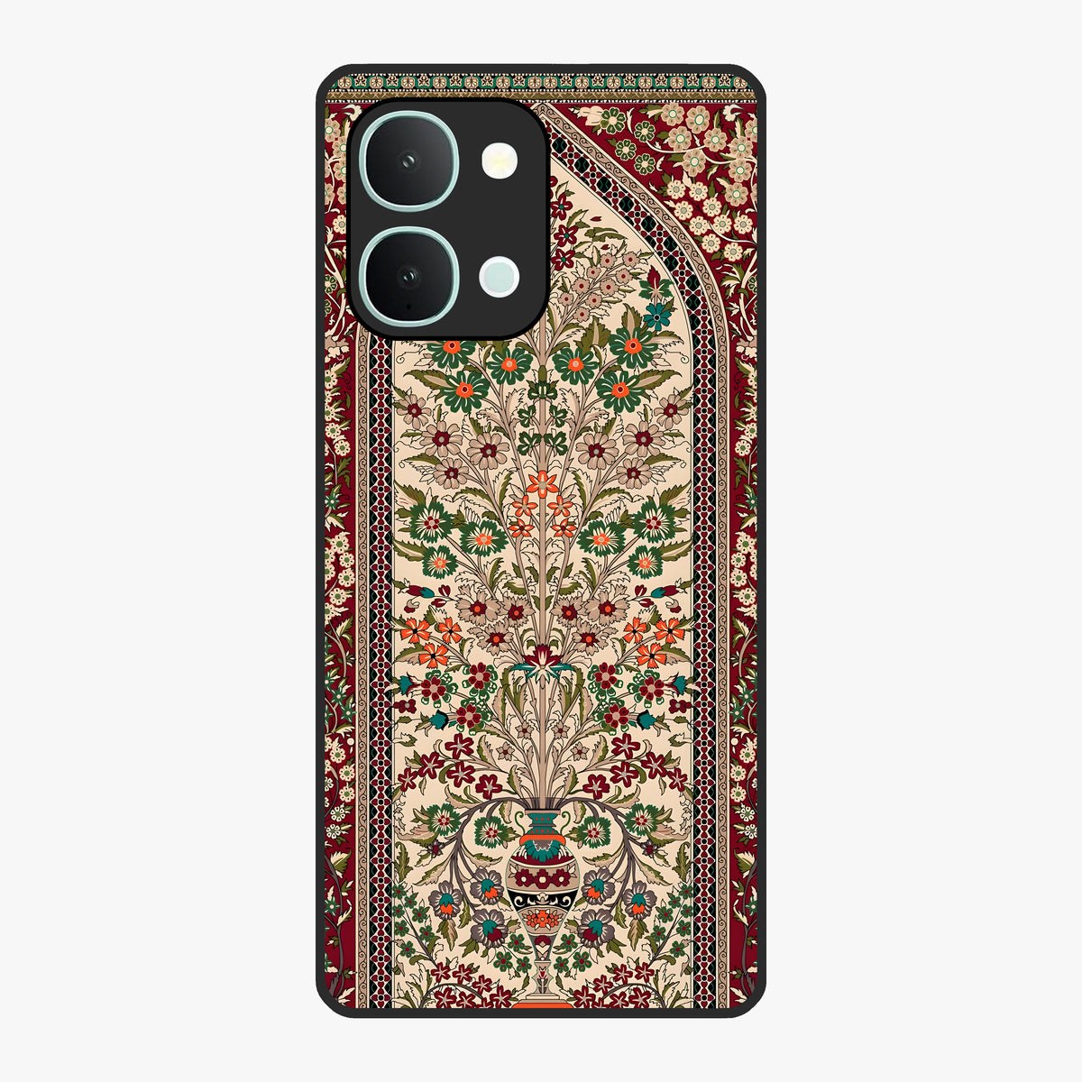 Persian Inspired Glass Case showing flat back view with ornate Persian style pattern artwork and glossy glass finish.