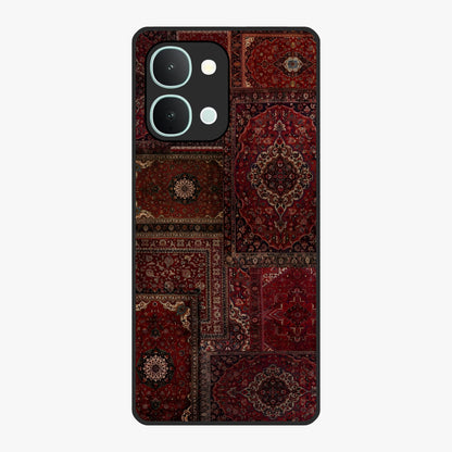 Persian Velvet Tale Glass Case showing flat back view with luxurious Persian velvet pattern artwork and glossy glass finish.