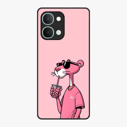Pink Panther Glass Case showing flat back view with iconic pink panther artwork and glossy glass finish.