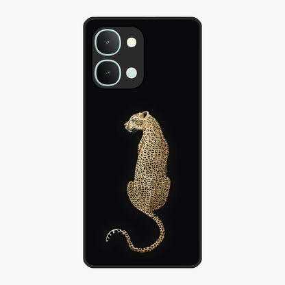 Regal Leopard Glass Case showing flat back view with bold leopard artwork and glossy glass finish.