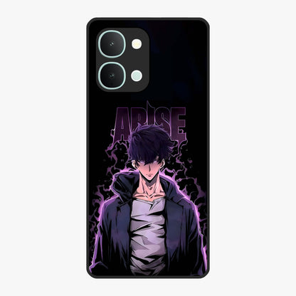 Shadow Monarch Awakening Glass Case showing flat back view with powerful dark monarch themed artwork and glossy glass finish.