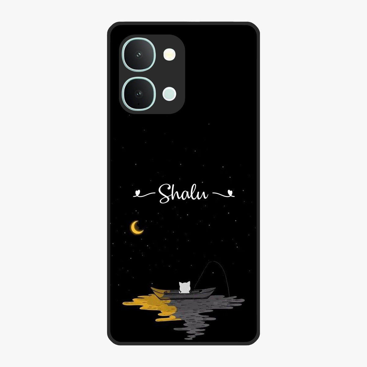 Silent Night Row Glass Case showing flat back view with calm night themed artwork and glossy glass finish.