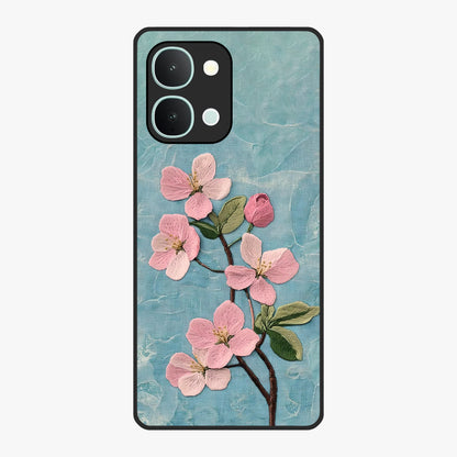 Threaded Blossom Breeze Glass Case showing flat back view with delicate blossom artwork and glossy glass finish.