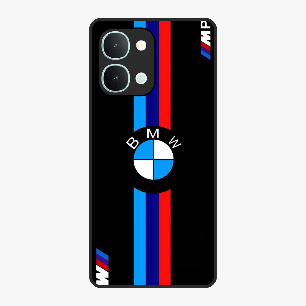Turbo BMW Beast Glass Case showing flat back view with high performance sports car artwork and glossy glass finish.