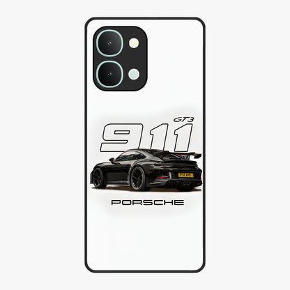 Turbo Legacy Icon Glass Case showing flat back view with iconic sports car inspired artwork and glossy glass finish.