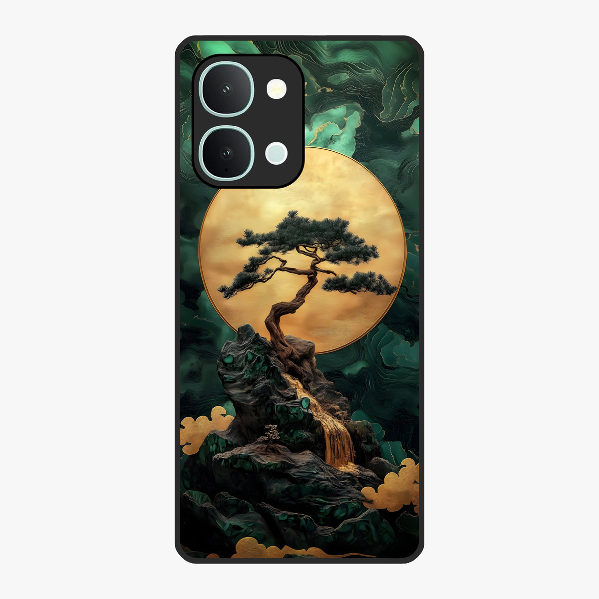 Zen Moon Rise Glass Case showing flat back view with calm moonrise artwork and glossy glass finish.