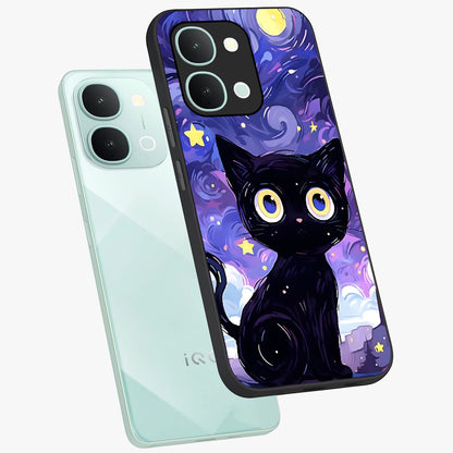 Abstract Cat Art Glass Case displayed in angled mockup highlighting modern abstract cat artwork and sleek glass surface.
