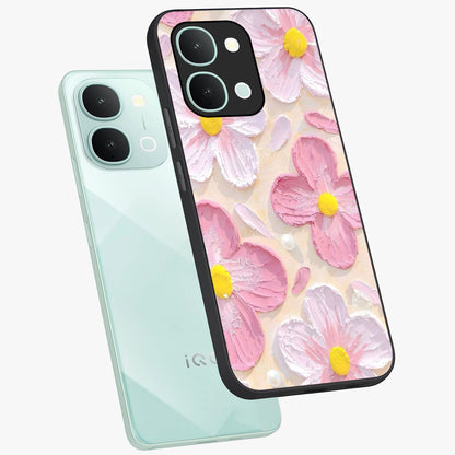Blush Bloom Texture Glass Case displayed in angled mockup highlighting subtle bloom pattern with aesthetic pastel design.