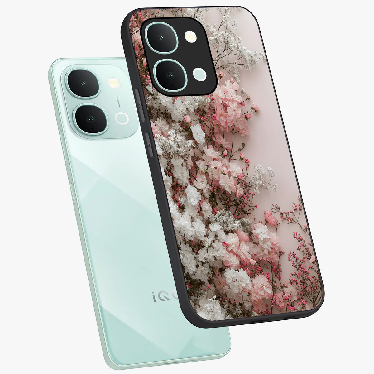 Blush Blossom Cloud Glass Case displayed in angled mockup highlighting soft cloud and blossom design with pastel aesthetic.