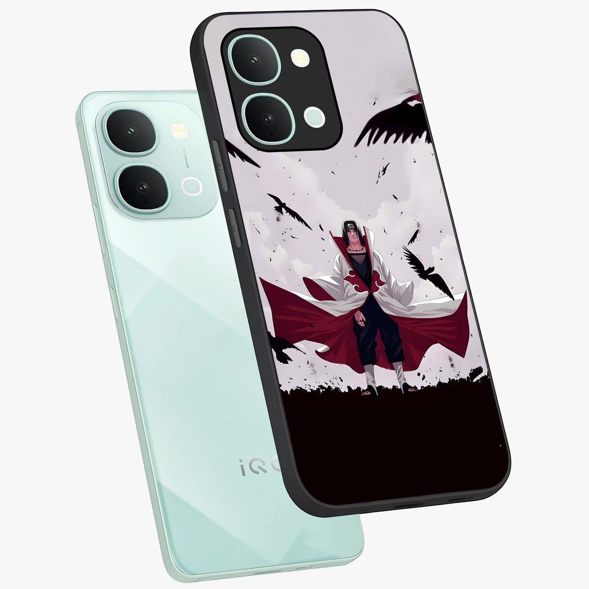 Crimson Crow Ascension Glass Case displayed in angled mockup highlighting powerful crow illustration with dark crimson aesthetic.