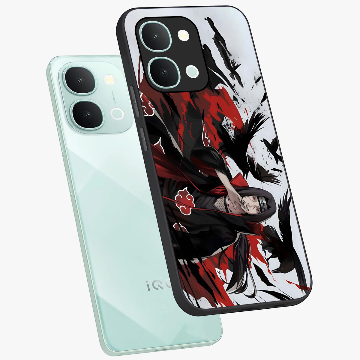 Crimson Crow Illusion Glass Case displayed in angled mockup highlighting mysterious crow graphic with dark aesthetic style.