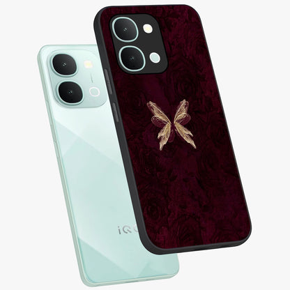 Crimson Fade Butterfly Glass Case displayed in angled mockup highlighting elegant butterfly design with crimson gradient aesthetic.