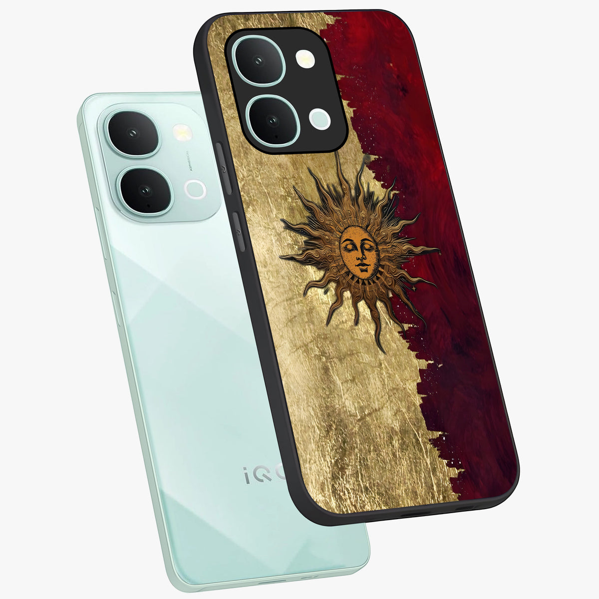 Crimson Sun Majesty Glass Case displayed in angled mockup highlighting majestic crimson sun design with bold aesthetic style.