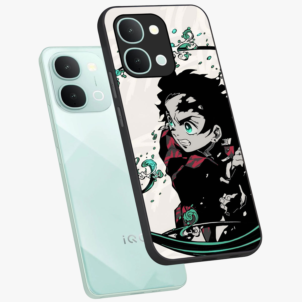 Demon Slayer Glass Case displayed in angled mockup highlighting dramatic anime character design with action aesthetic.