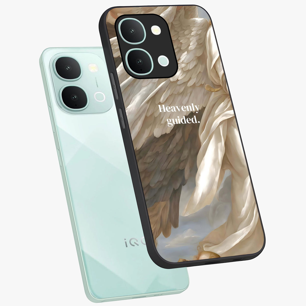 Divine Winged Grace Glass Case displayed in angled mockup highlighting graceful wing design with divine aesthetic style.